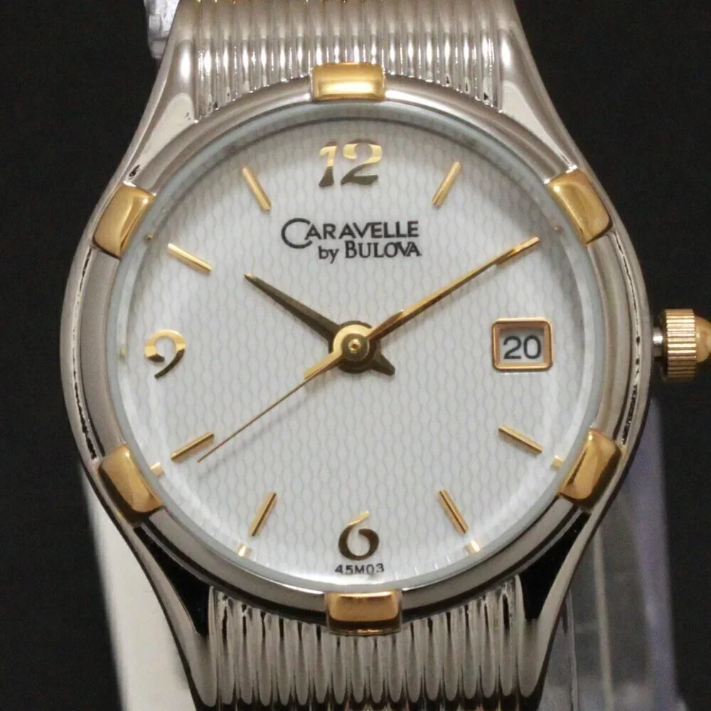 Caravelle Ladies Classic Design Watch By Bulova Two Tone Expansion Bracelet 23mm